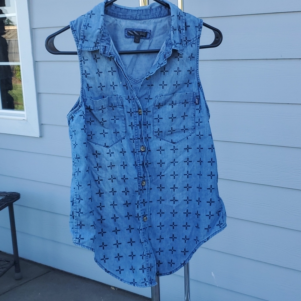 Vans Patterned Denim Button Down Vest - image 1